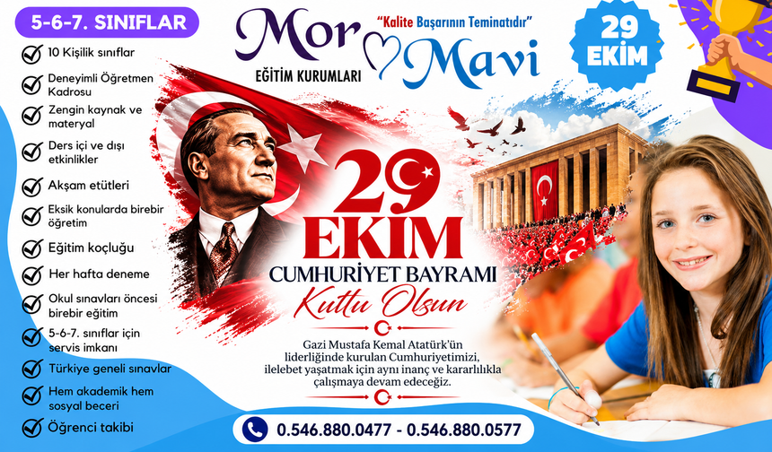 MOR MAVİ 29 EKİM CUMHURİYET BAYRAMI MESAJI