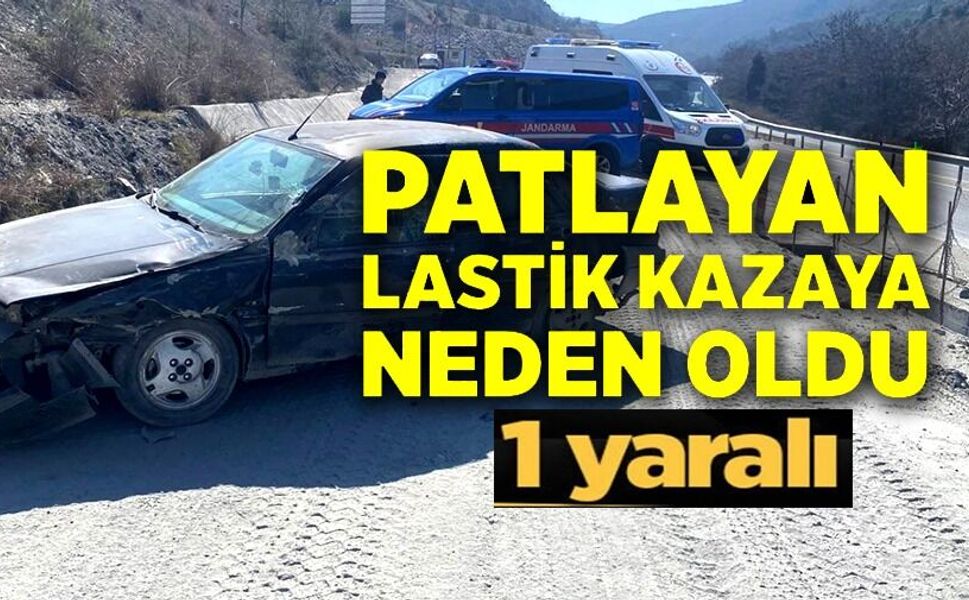 LASTİĞİ PATLAYAN OTOMOBİL TAKLA ATTI: 1 YARALI